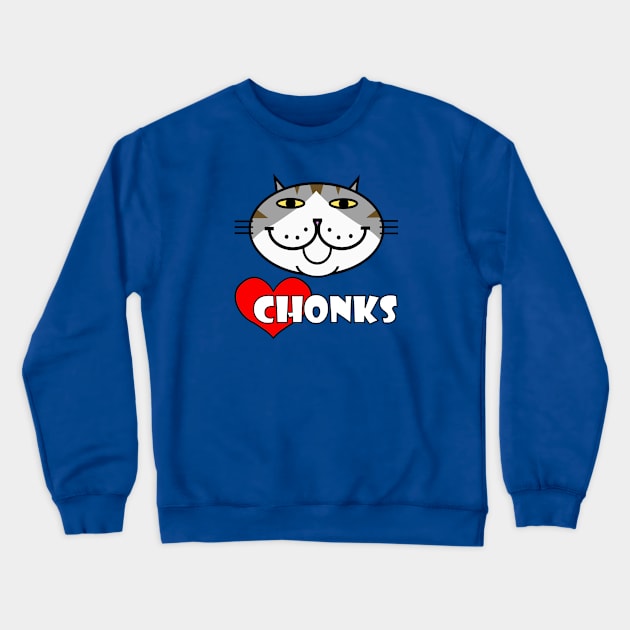 Heart Chonks - Grey and White Cat Crewneck Sweatshirt by RawSunArt